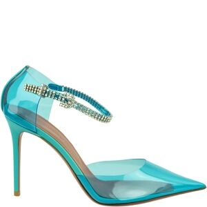 Amina Muaddi Blue Rhinestone Heels
